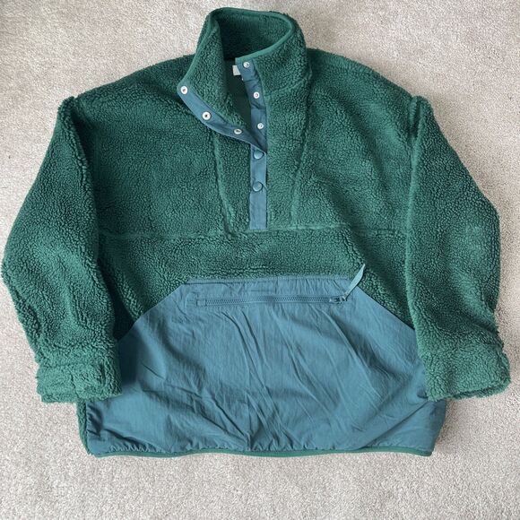 Revolve LPA Sherpa Jacket Womens Small Green Deep Pile Snap Casual Oversized - Picture 2 of 9